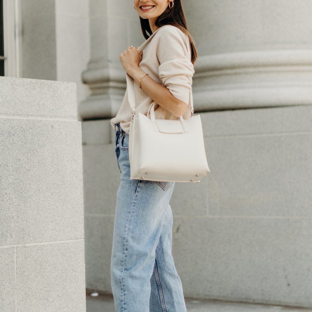 😍The Stella Genuine Leather Satchel Bag - Chalk - Picture 10 of 11